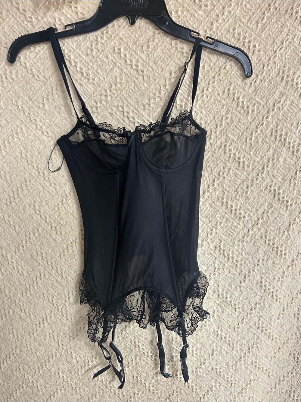 Savage X Fenty Black Lace Trim Corset Chemise